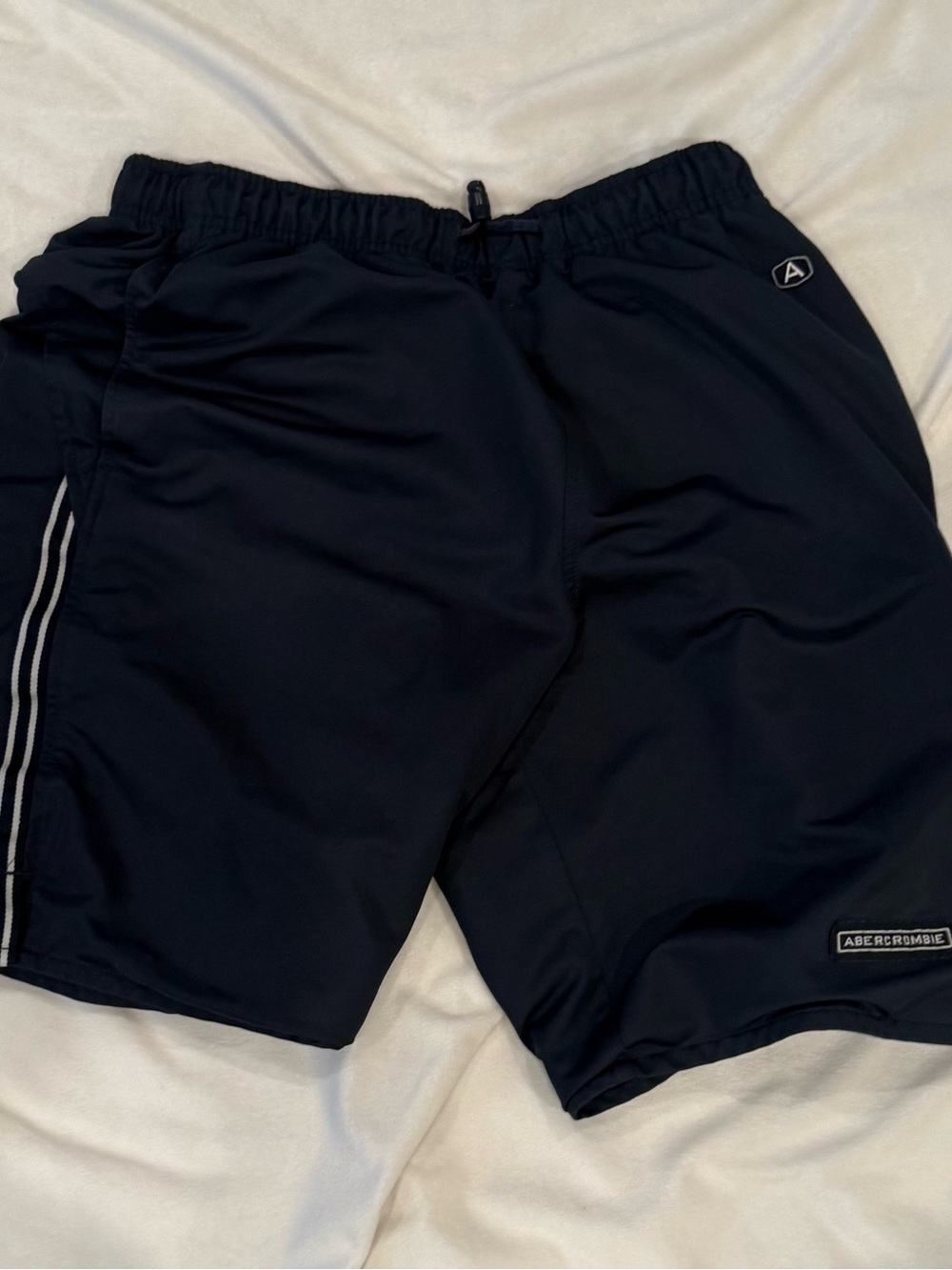 Abercrombie & Fitch Men’s Dark Navy Athletic Shorts with Side Stripes